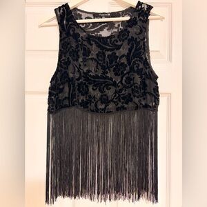 Forever 21 Black Floral Velvet Top vintage boho bohemian fringes fringe